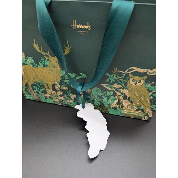 Harrods Knightsbridge London Medium Gift Bag Green w/ Deer/Elk & Owl - Picture 2 of 6